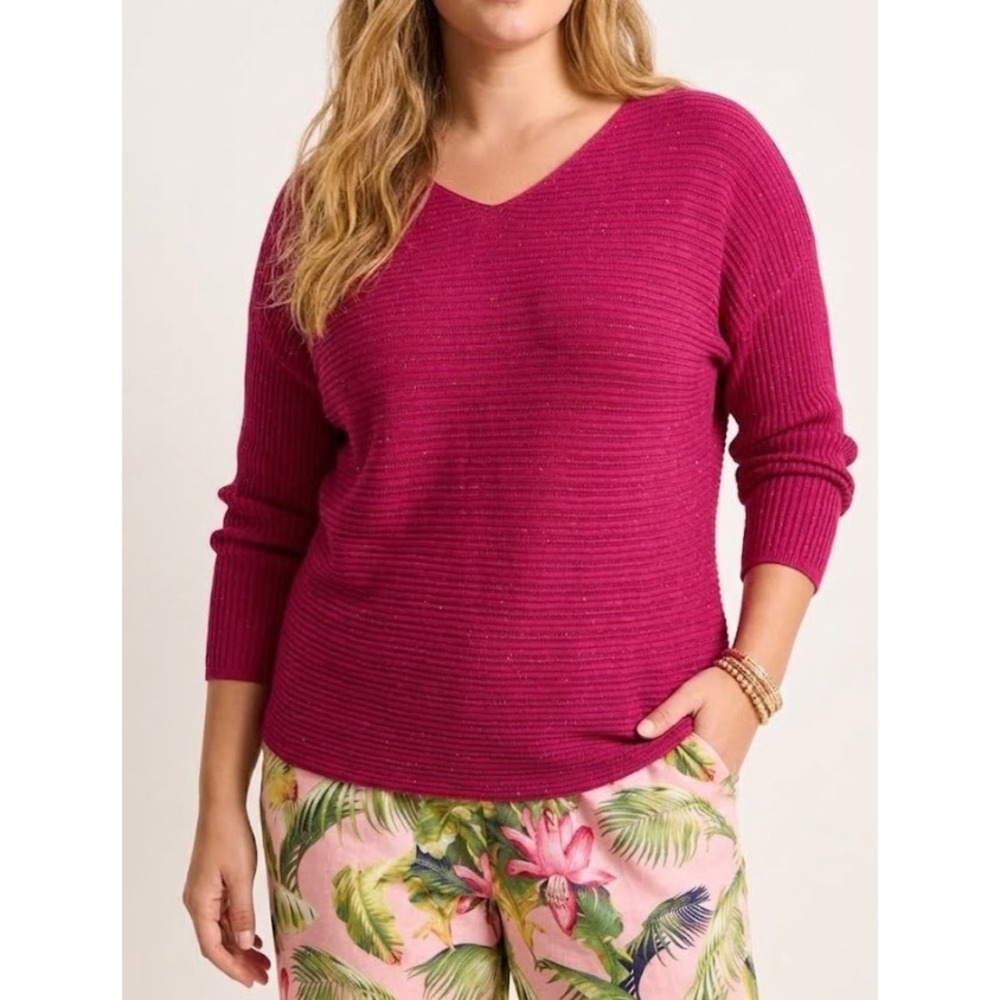 New Tommy Bahama Jewel Bay Sweater Large Pink Papaya V-Neck Sequin Resortwear